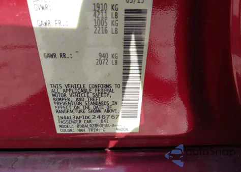 2013 Nissan Altima 2.5 S z USA, uszkodzony, nr VIN 1N4AL3AP1DC246767